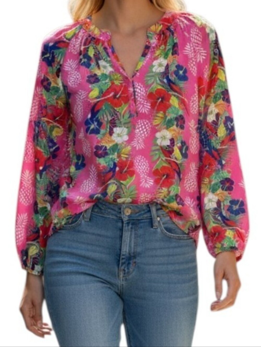 Macbeth Collection Pink Pineapple Tropical Blouse